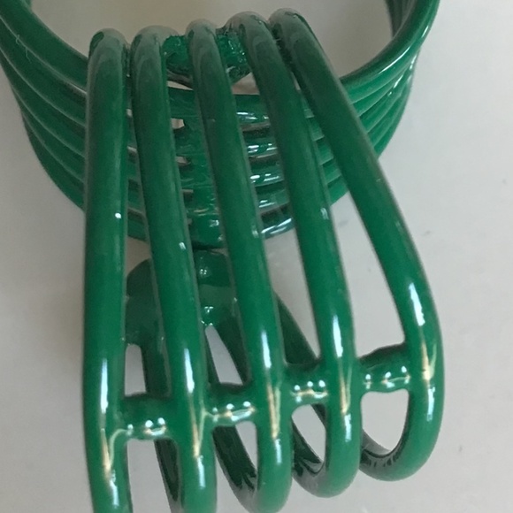 Vintage 1980s Hoop Earrings Pierced Green Retro Disco - Picture 13 of 16